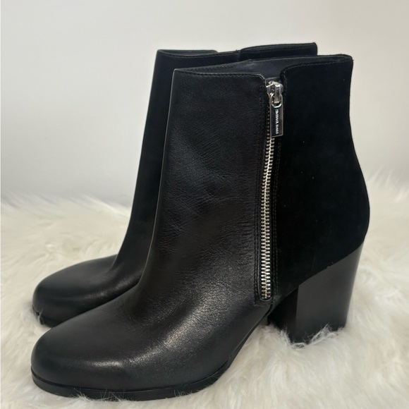 Michael Kors Shoes - Michael Kors Black Leather & Suede Block Heel Ankle Boots with Side Zip